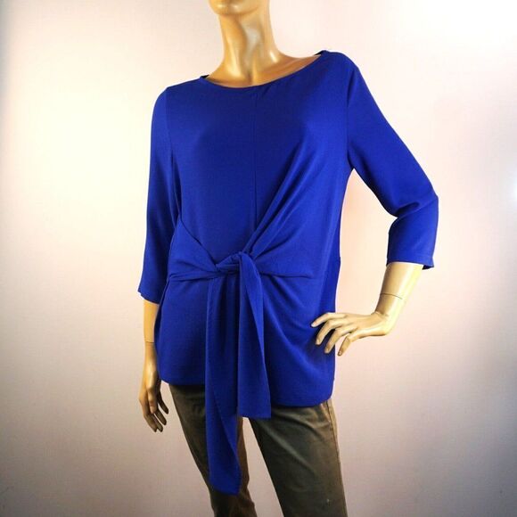 GIBSON Blue Tie Front Crepe Top Sz M Blouse Career Office - Picture 3 of 12
